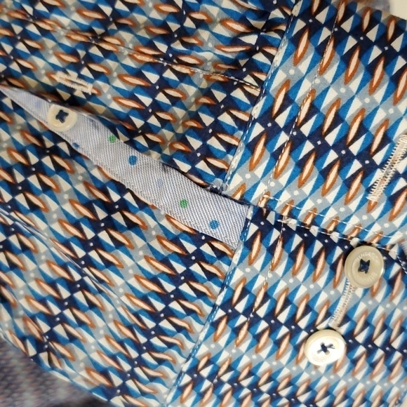 Bugatchi UOMO Slim fit blue graphic Print LS button down Size XL - Picture 8 of 11